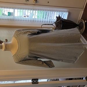 Umgee light blue white striped dress 3/4 sleeve ties at back neck stretch S EUC…